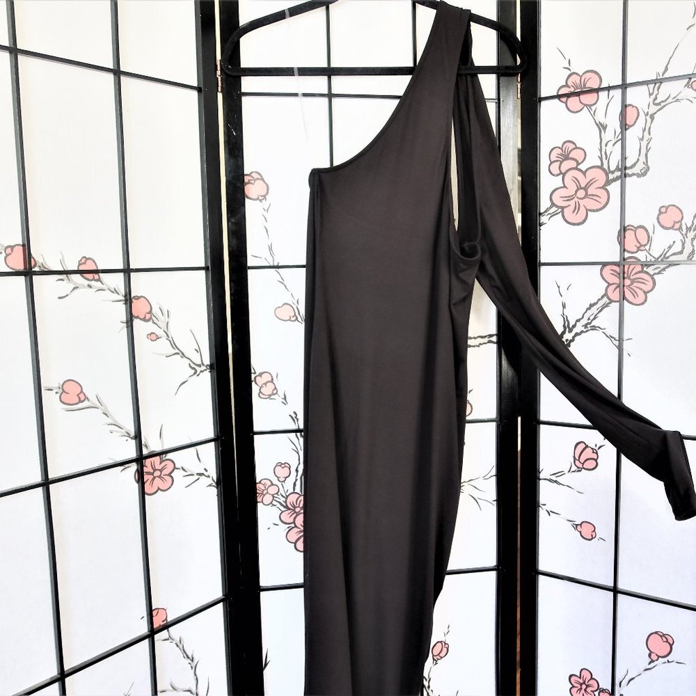 Day G Black Off Shoulder Asymmetrical Long Sleeve Bodycon Dress Size Large